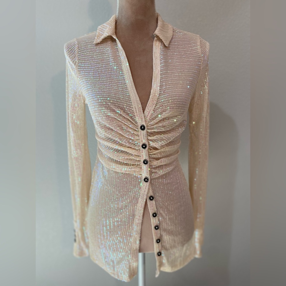 Free People Cream Sequin Blouse